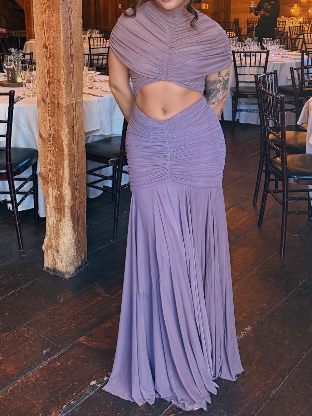 Women's Lilac Ruched Cutout Maxi Dress